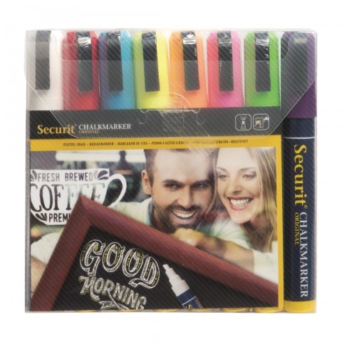 Set of 8 Securit Chalkmaster 6mm Liquid Chalk Pens Assorted Colours Set of 8 Securit Chalkmaster 6mm Liquid Chalk Pens Assorted Colours