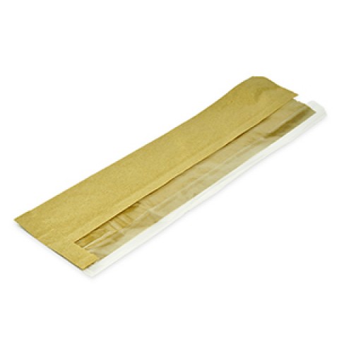 Vegware 4 x 6 x 14in kraft PLA Side Window Baguette Bag Vegware 4 x 6 x 14in kraft PLA Side Window Baguette Bag