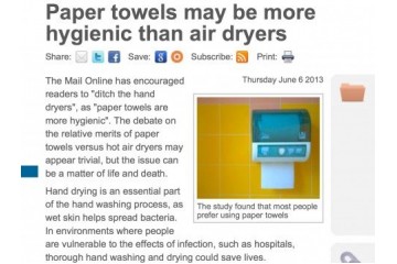 Paper towels may be more hygienic Paper towels may be more hygienic