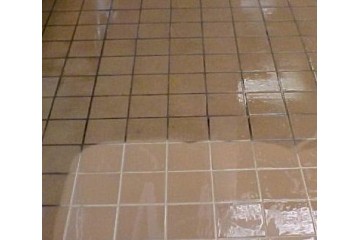 Cleaning grout and tiles on washroom floors Cleaning grout and tiles on washroom floors