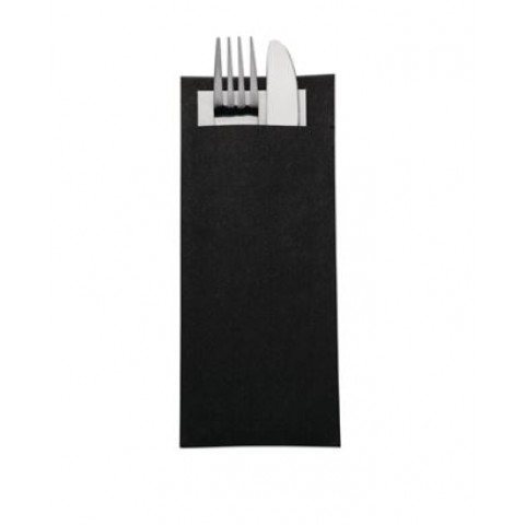 Europochette Kraft Black Cutlery Pouch with White Napkin (Pack of 600)
